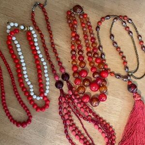 Red and White Beaded Necklace lot